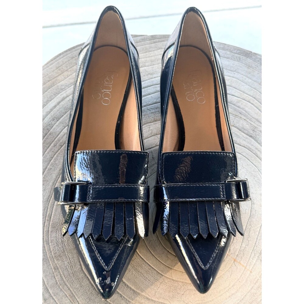 Franco Sarto Grenoble Navy Patent Kiltie Fringe Block Heel Loafers Size 6.5M